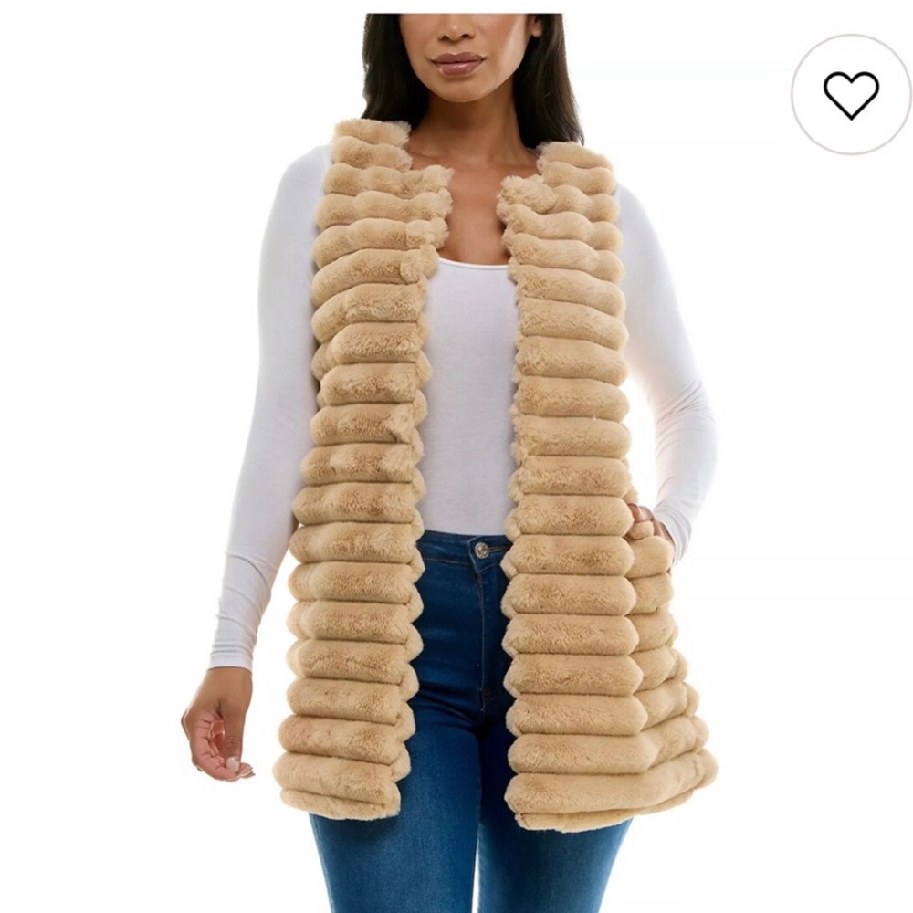 Tan Beige Ribbed Faux Fur Vest S Lioness Fall Winter Outerwear Mobwife 90s